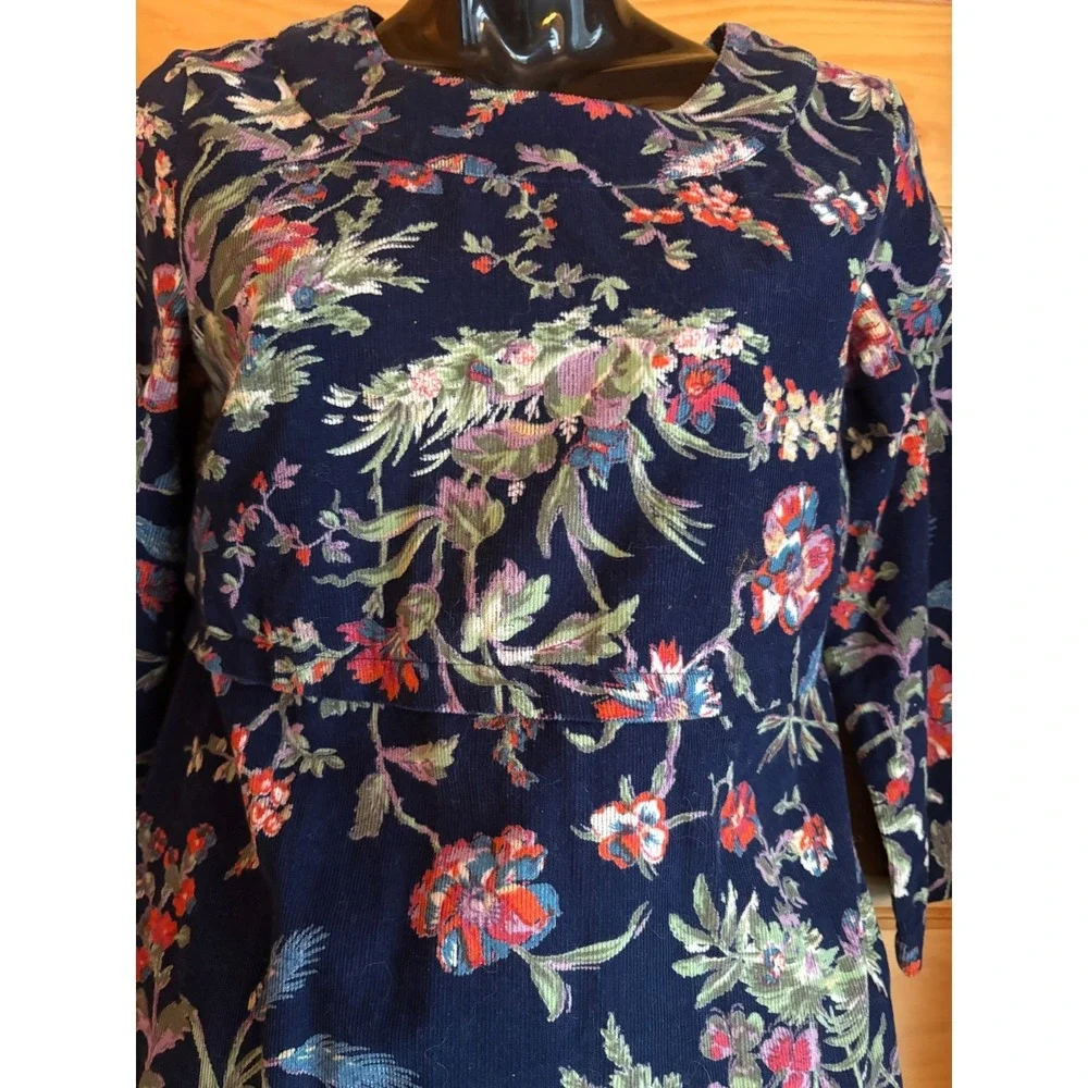 New April‎ Cornell Navy Floral Corduroy Dress XXS 3/4 Sleeve Prairie Farmhouse
